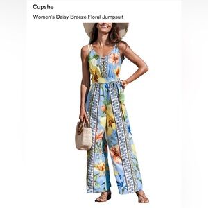 Cupshe Blue and Yellow Floral Jumpsuit